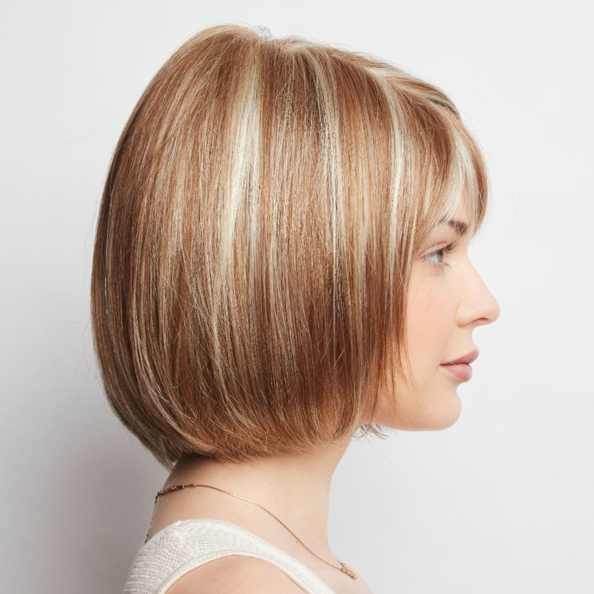Erika wig side view in Strawberry Swirl
