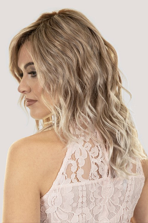 Layla By hair world side view in candy blonde rooted