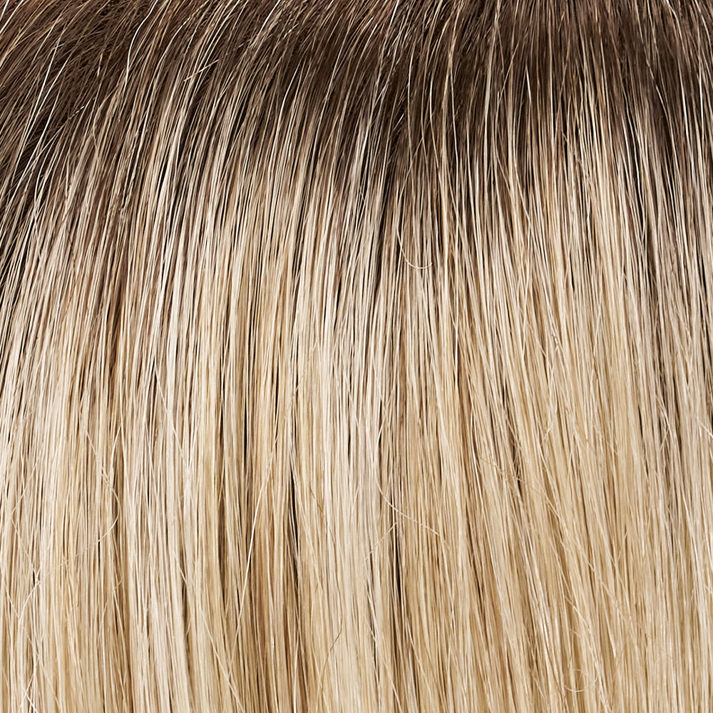 Close-up of brown and blonde hair extensions