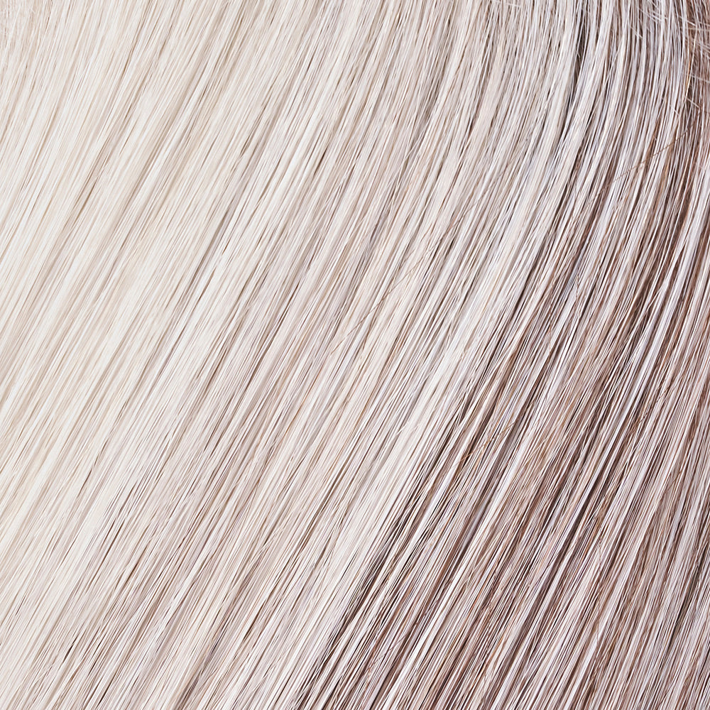 Close-up of gray and beige hair extensions