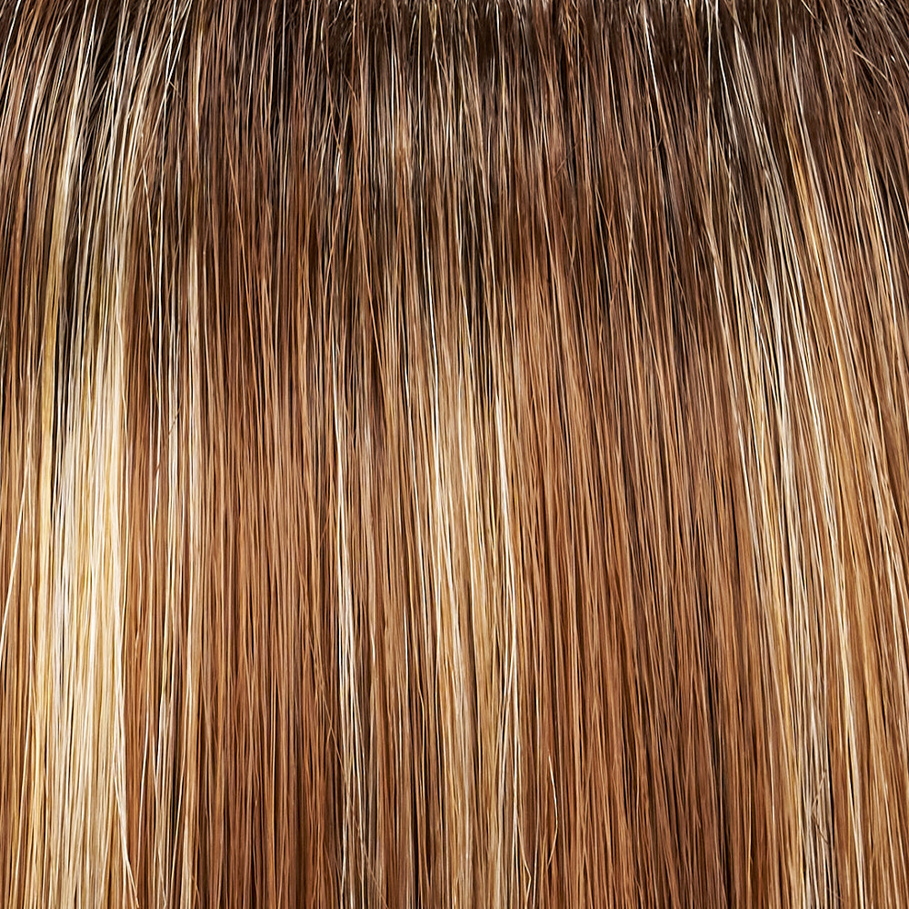 Close-up of brown hair strands with highlights