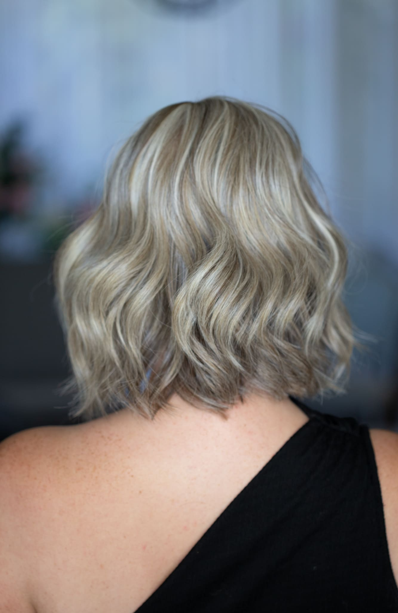 view from the back of Jennifer in Dove Grey 