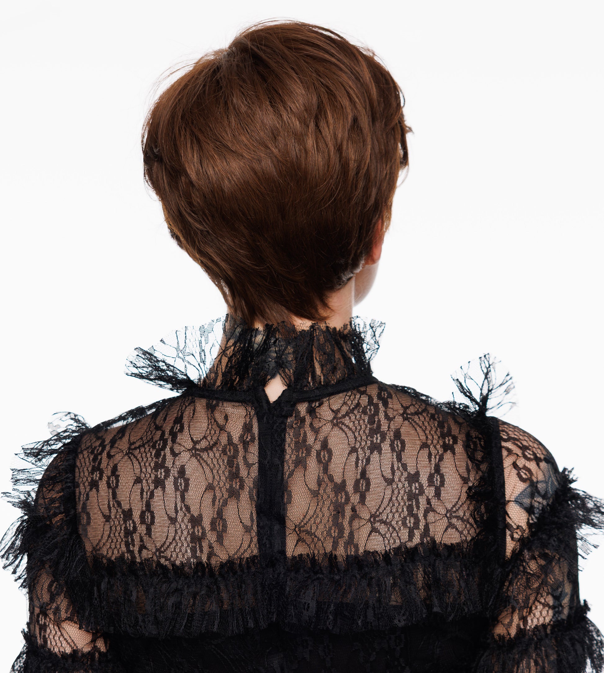 view from the back of Rosaline in medium brown 