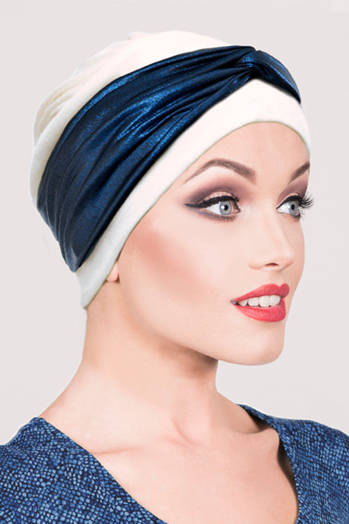 Anna Wrap Headband in Metallic Dark Blue Shimmer - Headwear by Hairworld