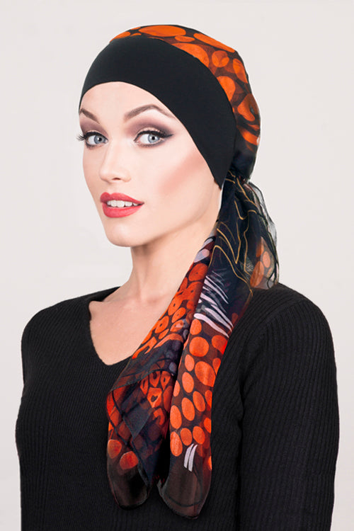 Elisa Scarf in Orange & Black - Headwear by Hairworld