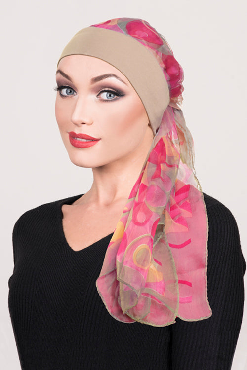 Elisa Scarf in Pink & Fawn Mix - Headwear by Hairworld