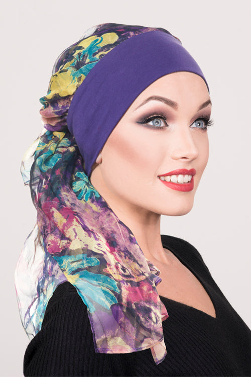 Elisa Scarf in Purple & Gold Shimmer - Headwear by Hairworld