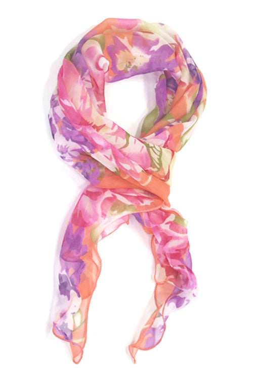 Maxi Scarf in Lilac & Coral Floral on Cream - Headwear by Hairworld