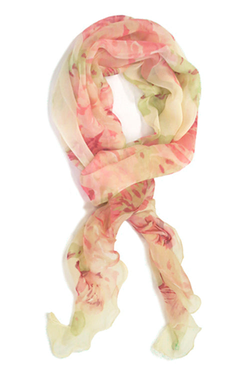 Maxi Scarf in Pastel Pink Roses on Cream - Headwear by Hairworld